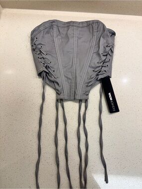 Fashion Nova Light Gray Lace-Up Corset Top